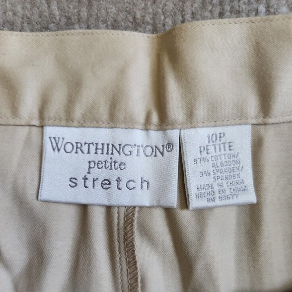 Worthington Stretch Dress Pants Womens Size 10 Petite Satin Beige Cotton Tapered - Picture 3 of 5